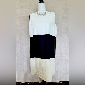 Mark, Fore & Strike Colorblock Linen Shift Dress White/Black/Oatmeal Sz XL